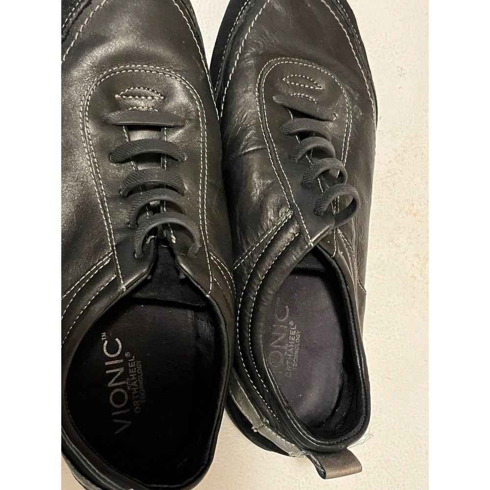 Vionic Black Leather Orthotic Technology Lace Up Comfort Sneakers Women's Shoes